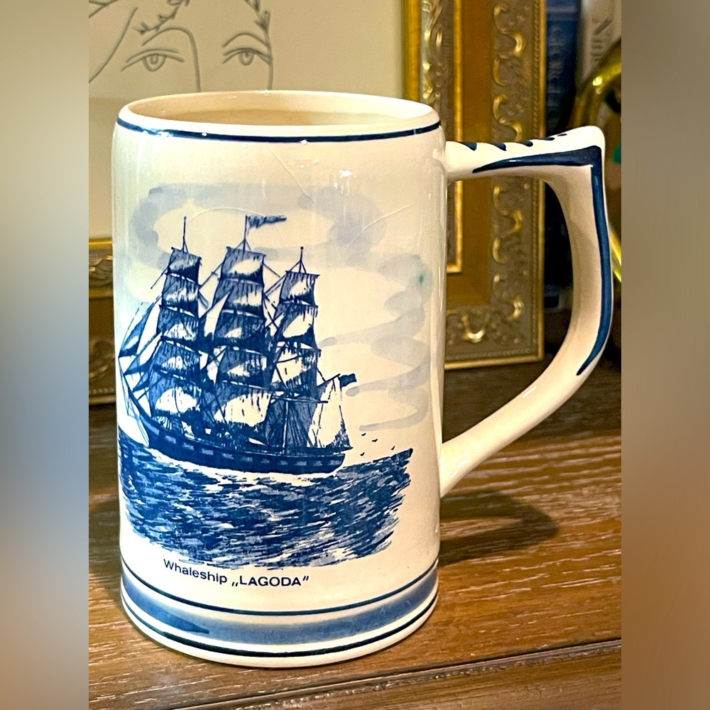Vintage (1940) G.K.B. Hand Painted Whaleship Lagoda Delfts Holland Mug or Stein - Picture 3 of 9